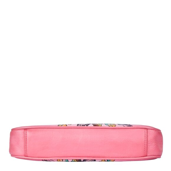 Hand-Painted Pink Genuine Leather Shoulder Tote Bag for Ladies - Picture 6 of 7